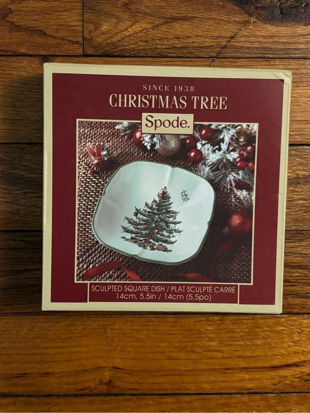 Spode Christmas Tree Sculpted Square Dish — Green and Red Accents